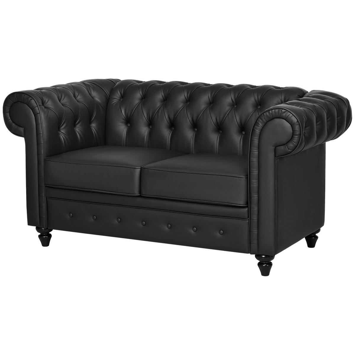 SOFA, 2-Sitzer, Chesterfield, PU-Leder, abnehmbares Kissen, schwarz, 160x84x80cm - Multicolor, Holzwerkstoff (160/80/84cm) - FORIOUS