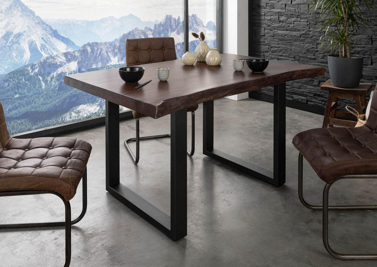 BAUMTISCH Akazie 140x90x77 braun lackiert / U-Beine anthrazit matt FREEFORM 5 - Braun, Holz (140/90/77cm) - Massivmoebel24