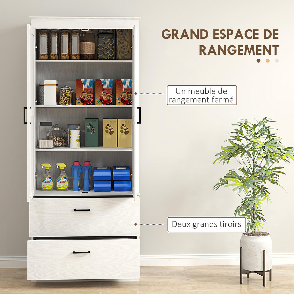 HIGHBOARD DE-11114 2 Schubladen & verstellbare Böden Creme - Weiß, Holzwerkstoff (39/178/75cm) - ComfortXL