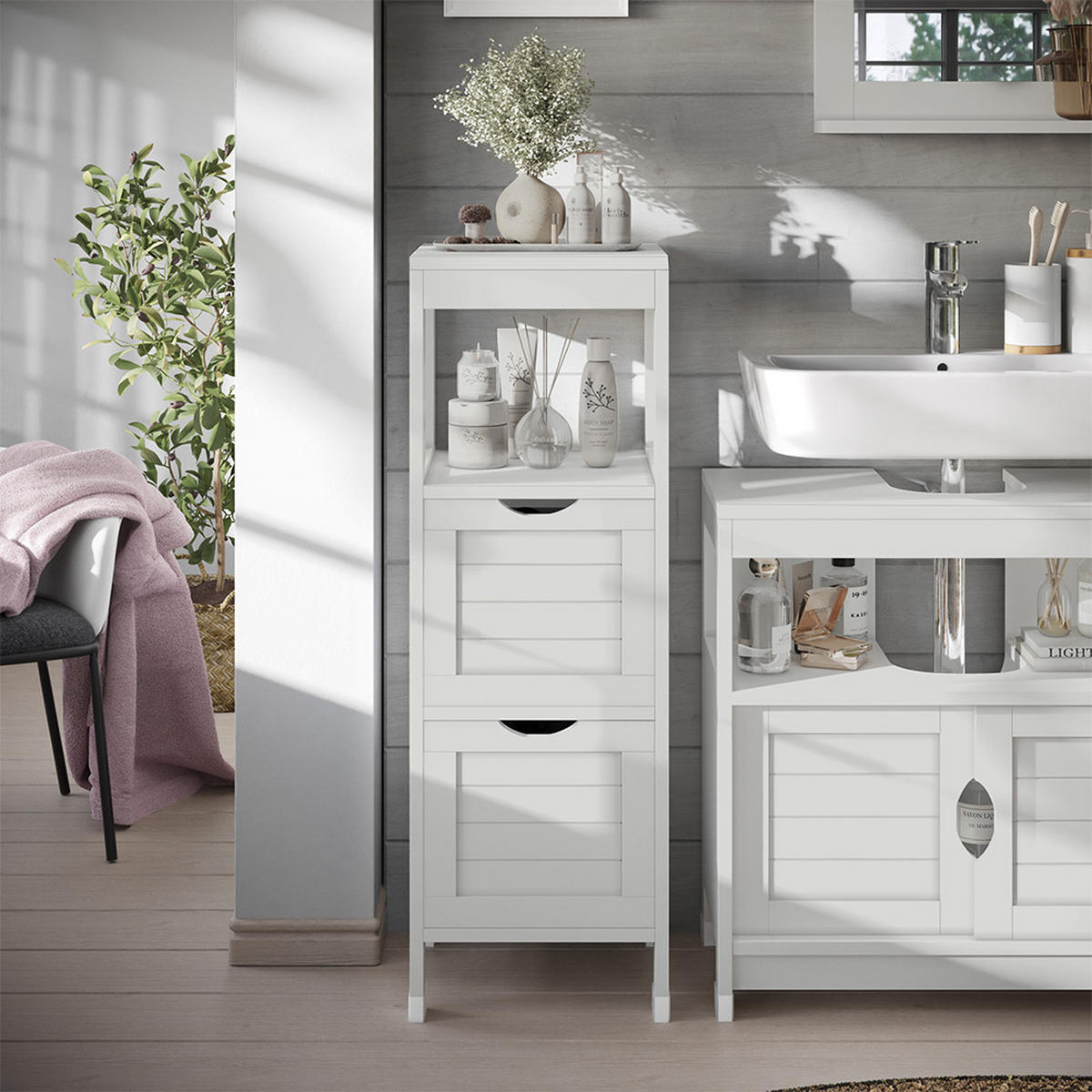 MIDISCHRANK Vilda Weiß 30 x 89 cm mit 2 Schubkästen - Weiß, Holzwerkstoff (30/89/30cm) - Vicco