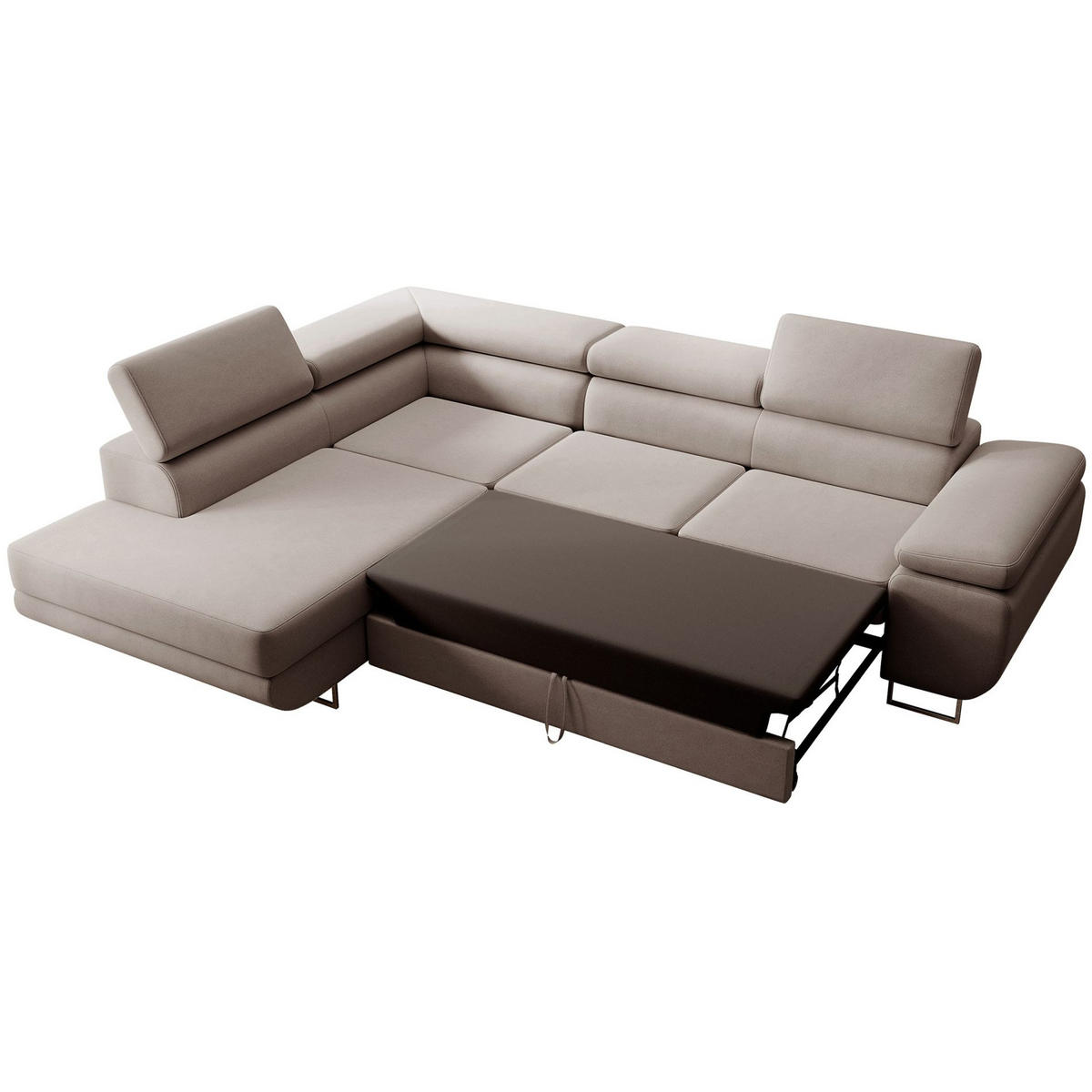 ECKSOFA Stevil Beige Velours - Beige/Silberfarben, Textil/Metall (275/203cm) - Selsey