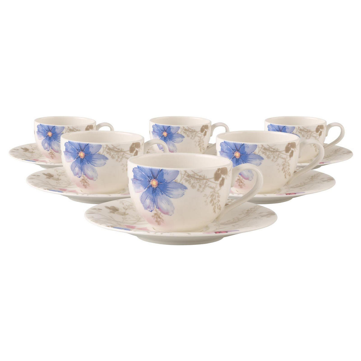 KAFFEETASSEN MIT UNTERTASSEN Mariefleur Gris Basic bunt 150 ml 6er Set - Multicolor, Keramik (16.7/8/16.7cm) - Villeroy & Boch