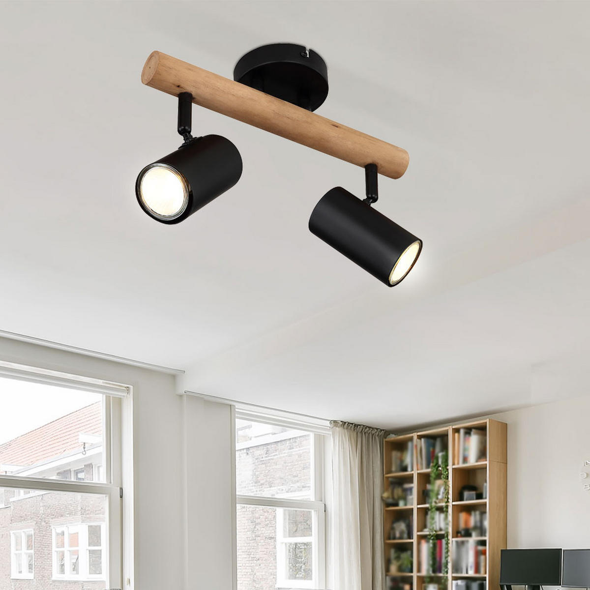 LED DECKENLEUCHTE HERTI Metall Schwarz - Schwarz, Holz (31/10/19.5cm) - Globo Lighting