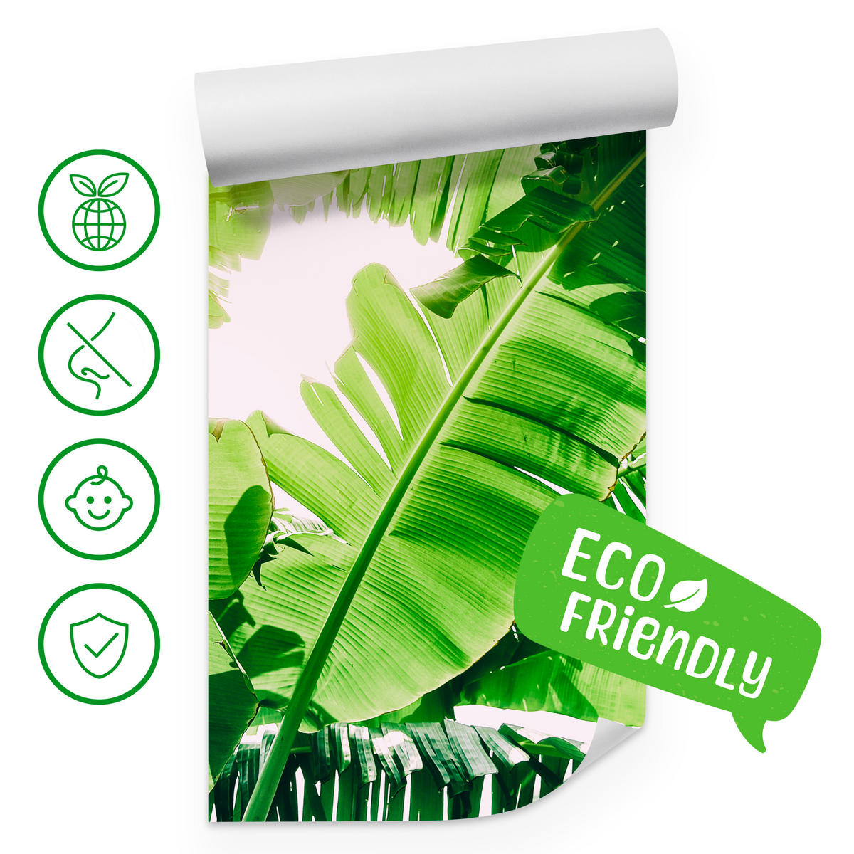 FOTOTAPETA Pre Obývaciu Izbu Banánovník Zelené Listy Tropická 450 x 315 cm - biela/zelená, papier (450/315cm) - Muralo