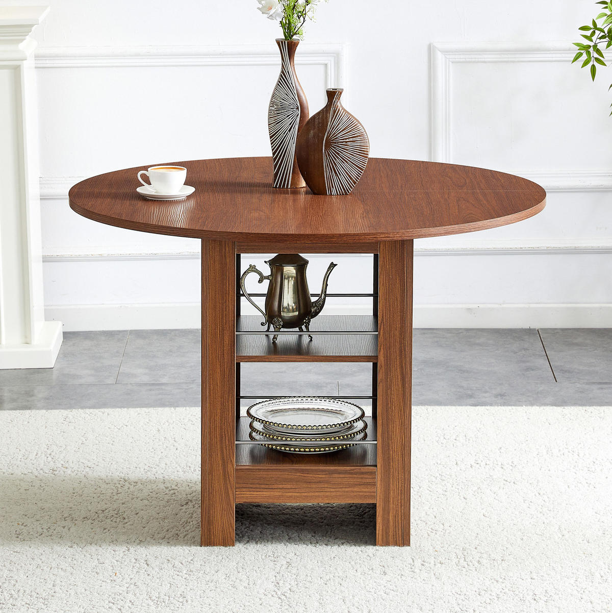JEDÁLENSKÝ stôl 100 cm MDF v orechovom dekore s otvorenými úložnými priehradkami - farba vlašského orecha, kompozitné drevo (100/100/76cm) - BEAOK