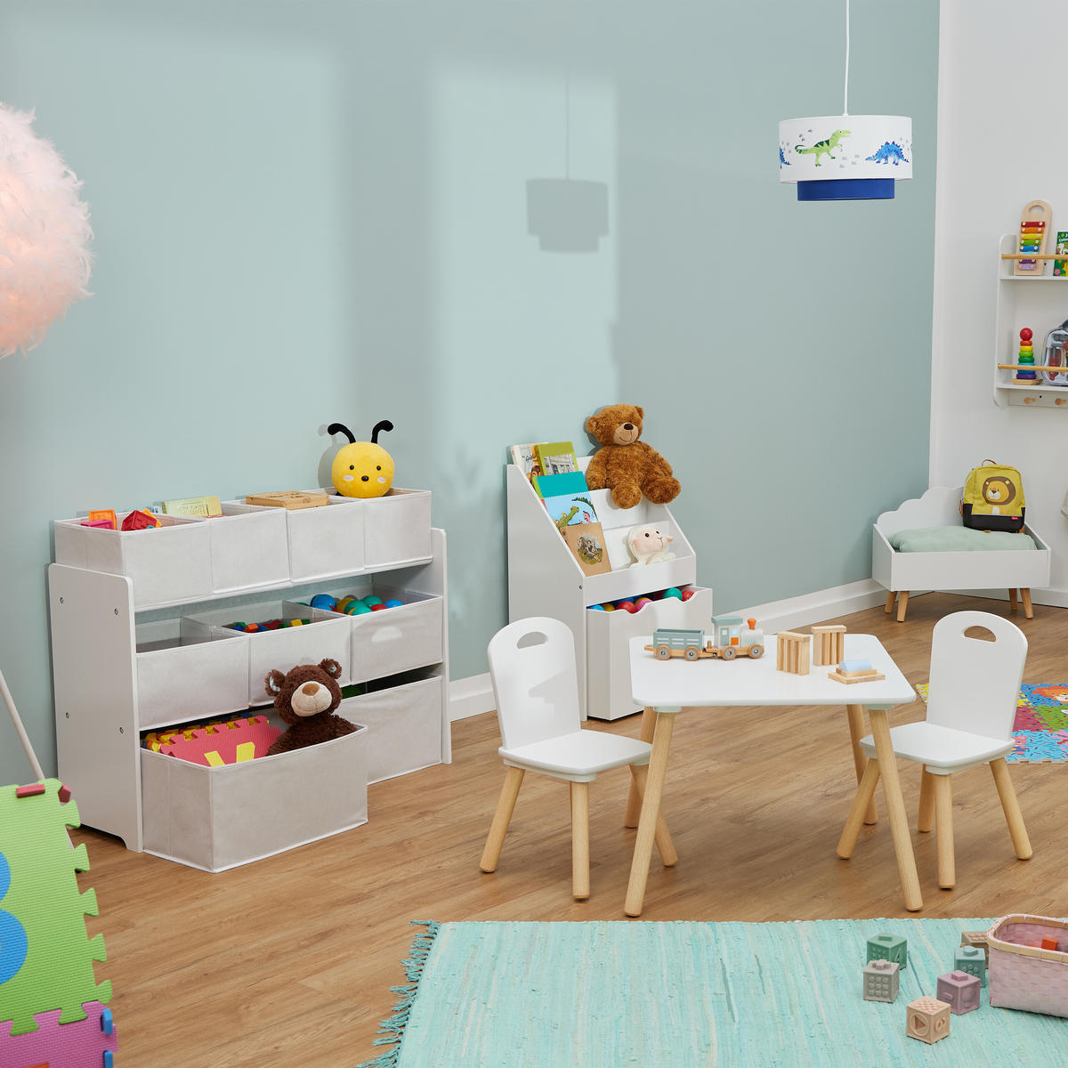 KINDERREGAL - Weiß, Holzwerkstoff/Textil (92/60/30cm) - Relaxdays