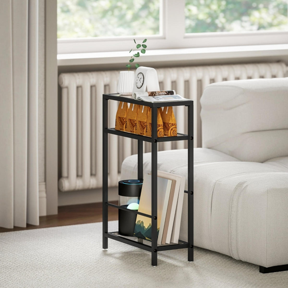 BEISTELLTISCH 40/18/62 cm schwarz aus Glas mit 3 Ablagen - Schwarz, Glas (40/18/62cm) - OKWISH