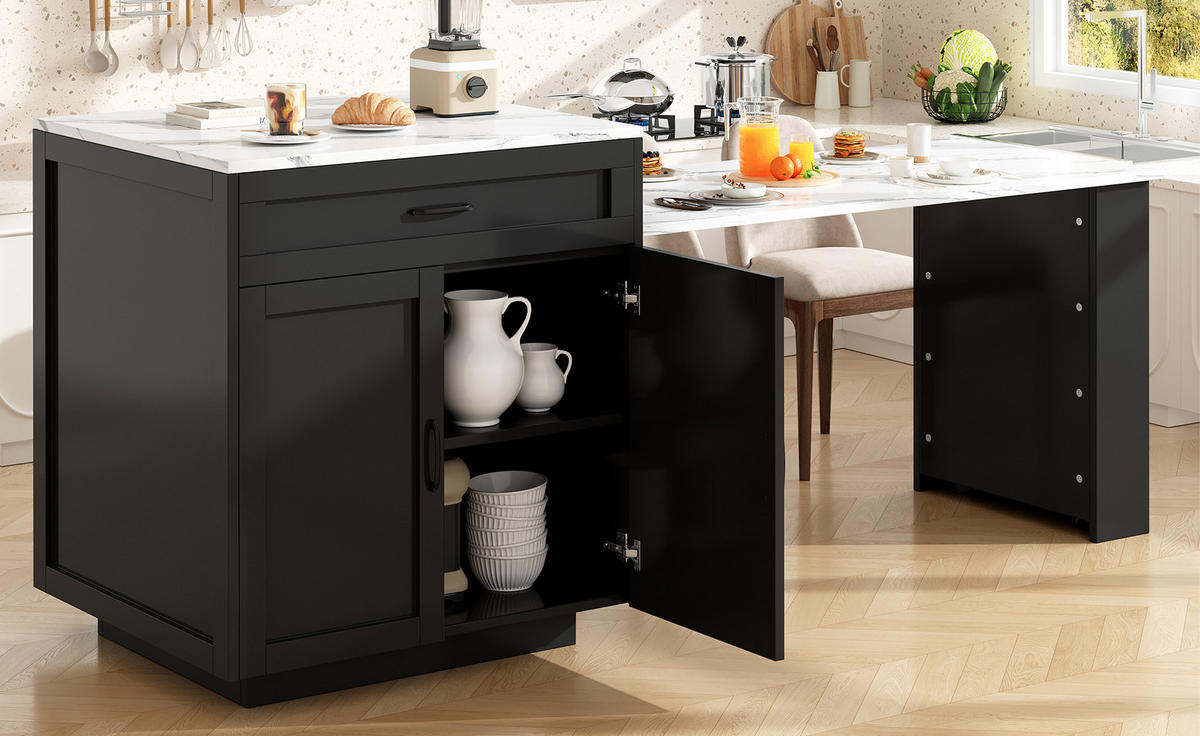 BARTISCH 98/204/70/93,5 cm in Schwarz mit Stauraum und Rollen - Schwarz, Holzwerkstoff (70/204/93.5cm) - BEAOK