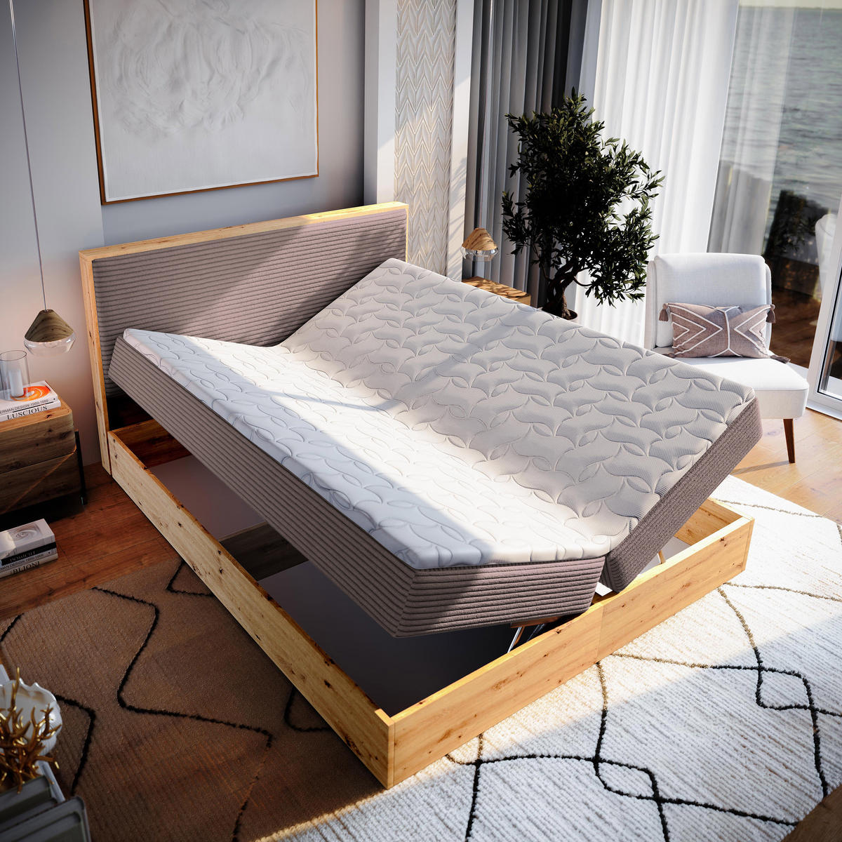 BOXBETT VERDON 160x200 cm mit Matratze und Topper - Rosa - Rosa, Holz (160/200cm) - MASSENO