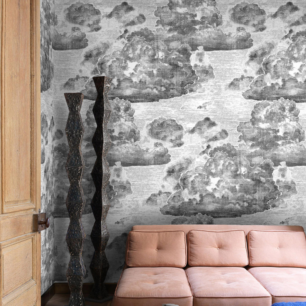 TAPETE Wolken aus echtem Papier, 280x200cm, 8 Bögen - Schwarz, Papier (200/280cm) - WALLPAPERS4BEGINNERS