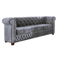 CHESTERFIELD-SOFA 3-sitzer Lauren Grau Samt - Braun/Grau, Holz/Textil (203/72/86cm) - S-Style Möbel