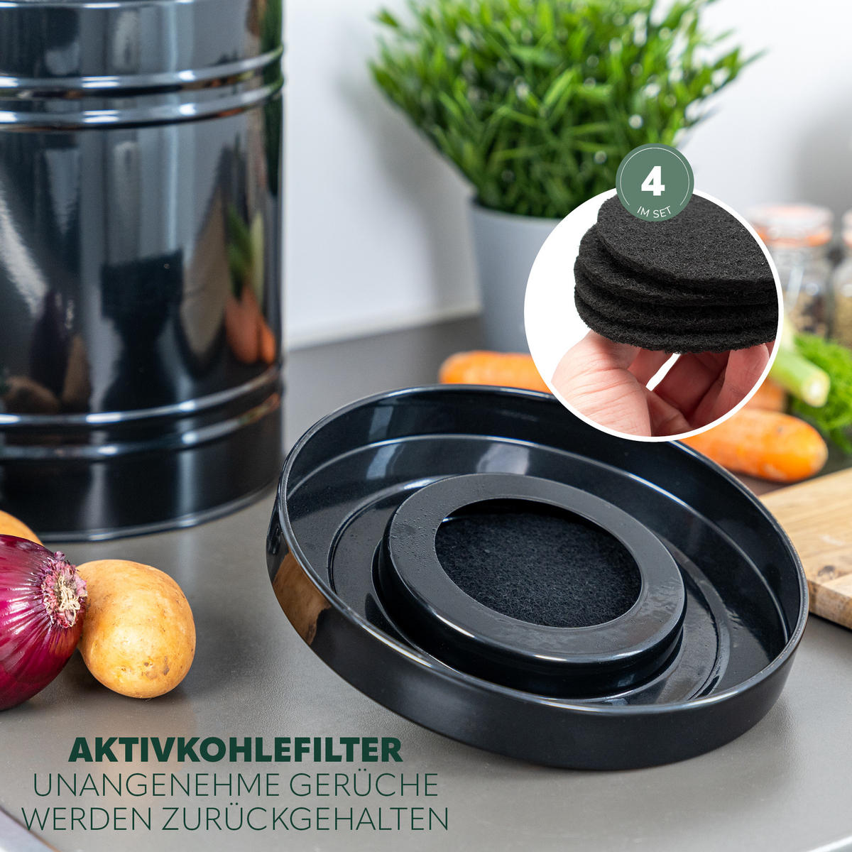 KOMPOSTEIMER 5 Liter, schwarz - Schwarz, Metall (20.5/29.5/20.5cm) - bremermann