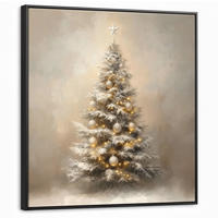 LEINWAND Bilder mit Rahmen - Weihnachten - Weihnachtsbaum - Schnee - Kunst - 90x90 - Champagner, Textil (90/90cm) - MuchoWow