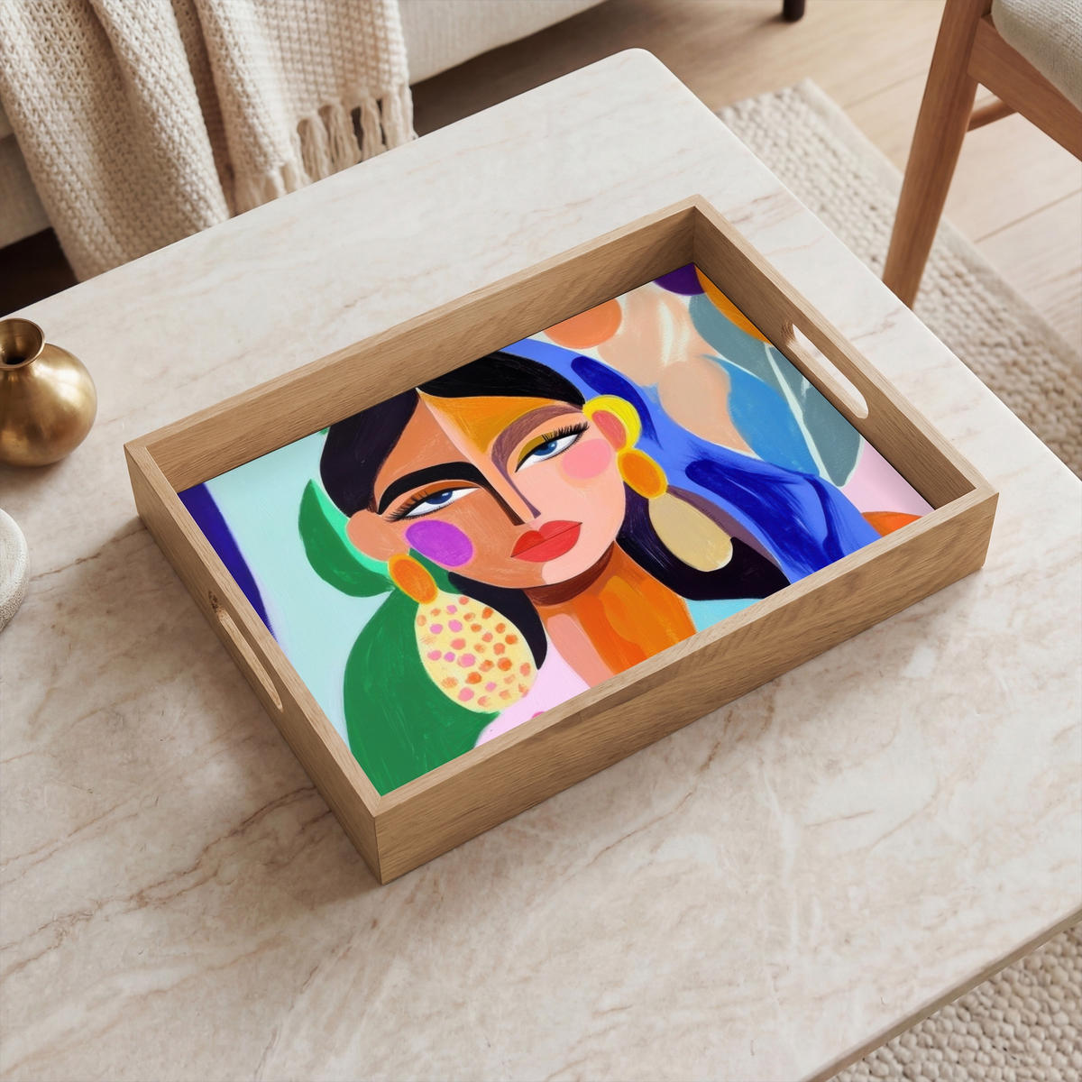 TABLETT - Porträt - Frau - Modern - 40x30 cm - Multicolor, Holz (40/5/5cm) - OnlyWow