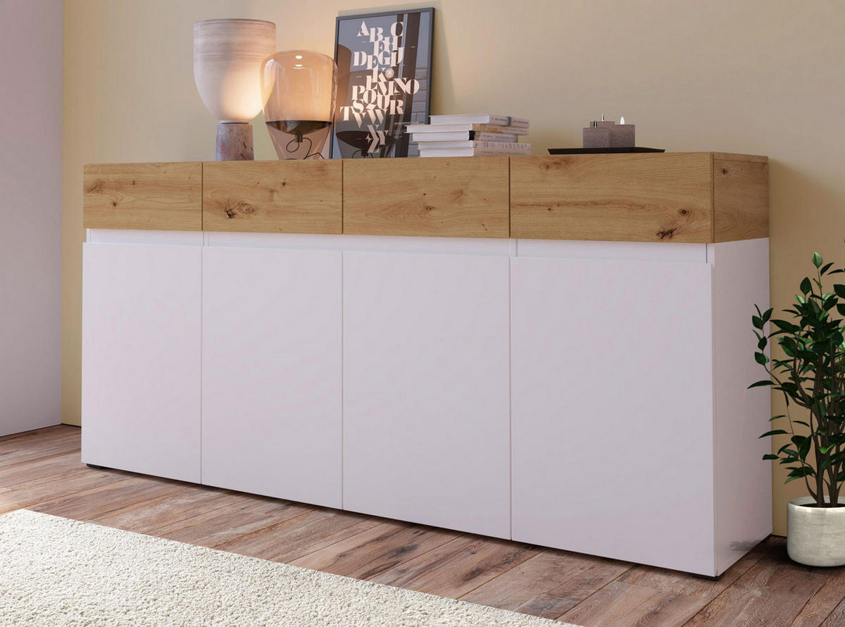 SIDEBOARD Rimini Weiß / Artisan Eiche 180 / 40 / 86cm - Weiß/Braun, Holz/Holzwerkstoff (180/86/40cm) - Feldmann-Wohnen