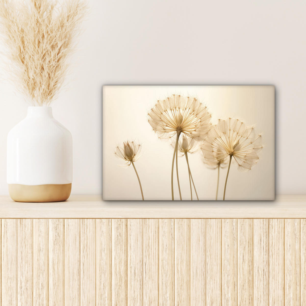 LEINWANDBILD Sonnenlicht - Löwenzahn - Botanisch - Blumen Deko Schlafzimmer 30x20 cm - Creme, Textil (30/20cm) - MuchoWow