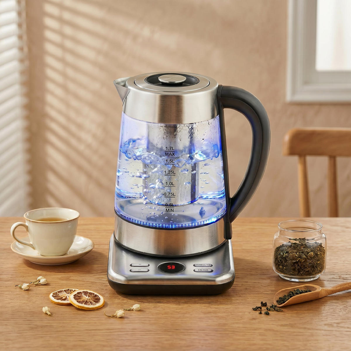 WASSERKOCHER DE-07962 1,7L mit Warmhaltefunktion - Silberfarben, Metall (21.4/26.3/21.7cm) - ComfortXL