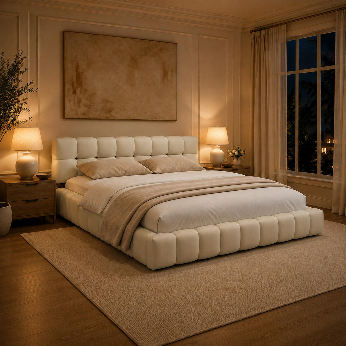 POLSTERBETT 140/190 cm in Beige, Puff Stoffbett mit gepolsterter Rahmen, modernes Schlafzimmer Bettgestell - Beige, Holz/Metall (140/190cm) - Joyfair