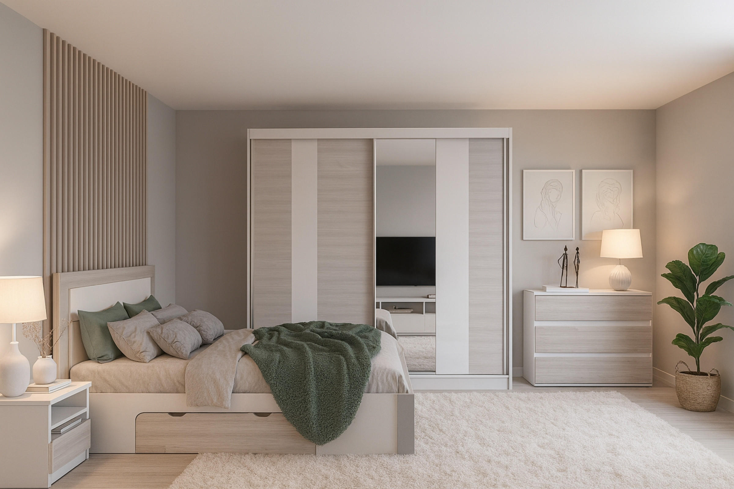 SCHIEBETÜRENSCHRANK HEAVEN MULTI 203/218/61 mit Spiegel in Weiß/Kathult - Eichefarben/Weiß, Holzwerkstoff (203/218/61cm) - Deine Möbel 24