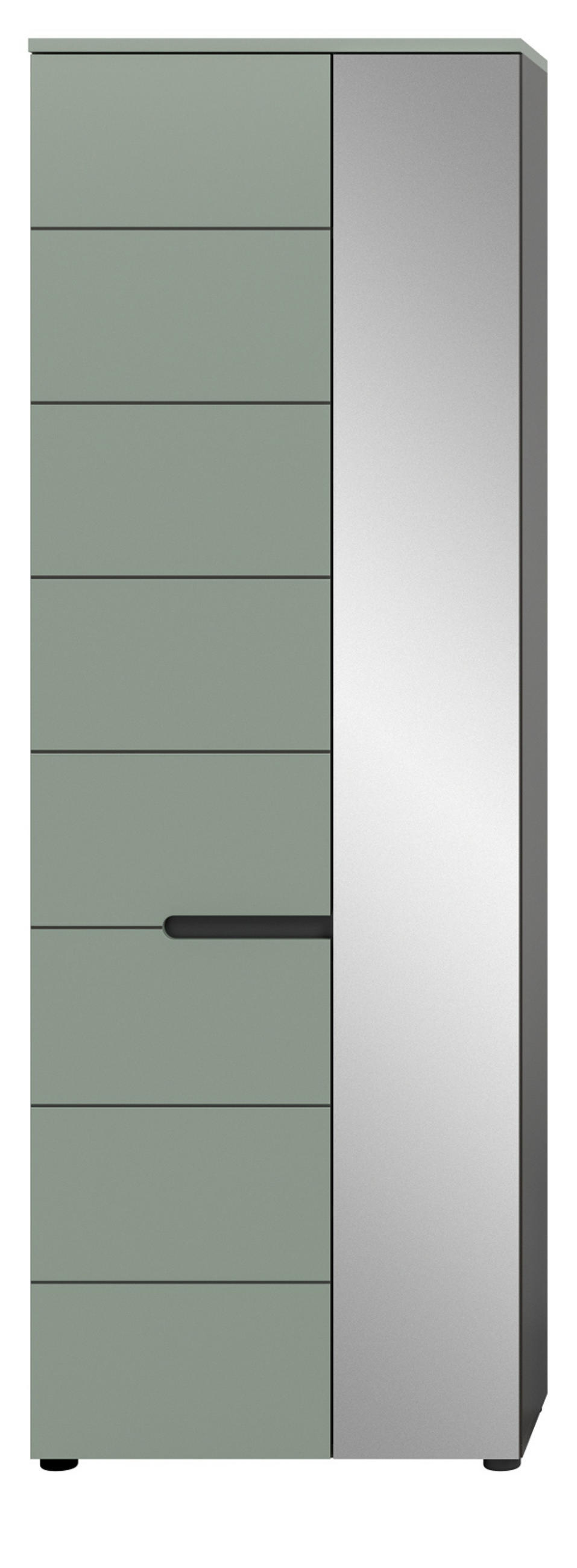 GARDEROBENSCHRANK Salbei grün und Basalt grau, Schuhschrank 65 x 190 cm, variable Inneneinteilung, Soft-Close, Cooper - Salbeigrün/Schwarz, Holzwerkstoff/Kunststoff (65/190/37cm) - Inn.Furn