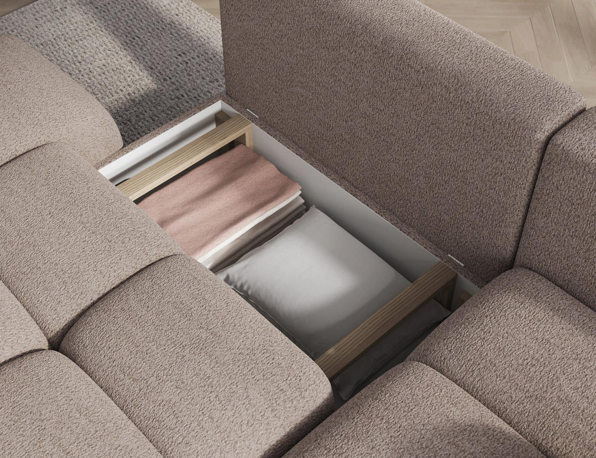 ECKSOFA VITTARIO mit Schlaffunktion & Bettkasten – Modernes L-Sofa 227 cm, inklusive Kissen - Beige, Kunststoff (227/95cm) - Wohnideebilder