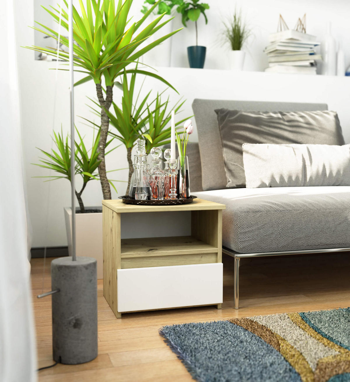 NACHTTISCH Eiche Artisan, Weiß 40/40/35 - Eiche Artisan/Weiß, Holzwerkstoff (40/40/35cm) - RAUMHIRSCH FURNITURE