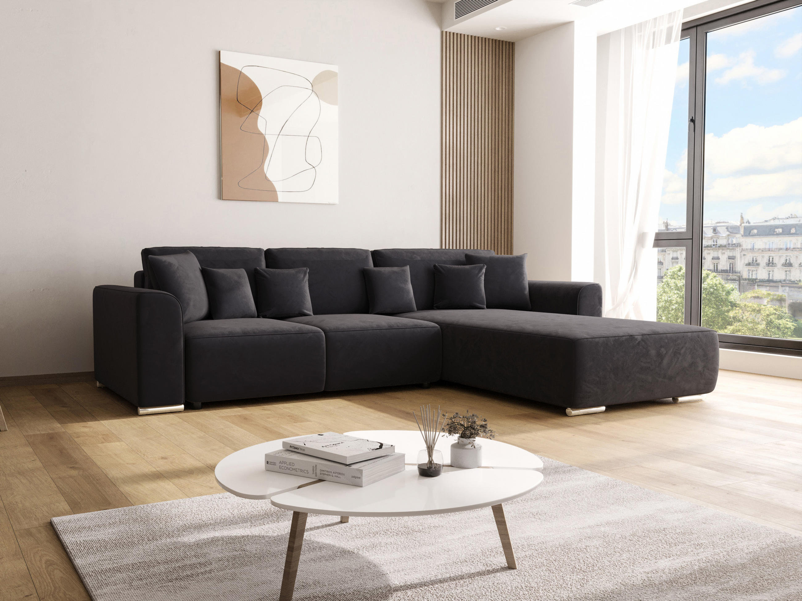 ECKSOFA GUSTO L Monolith 97 Rechts mit Schlaffunktion - Graphitfarben, Textil (279/193cm) - Bedante