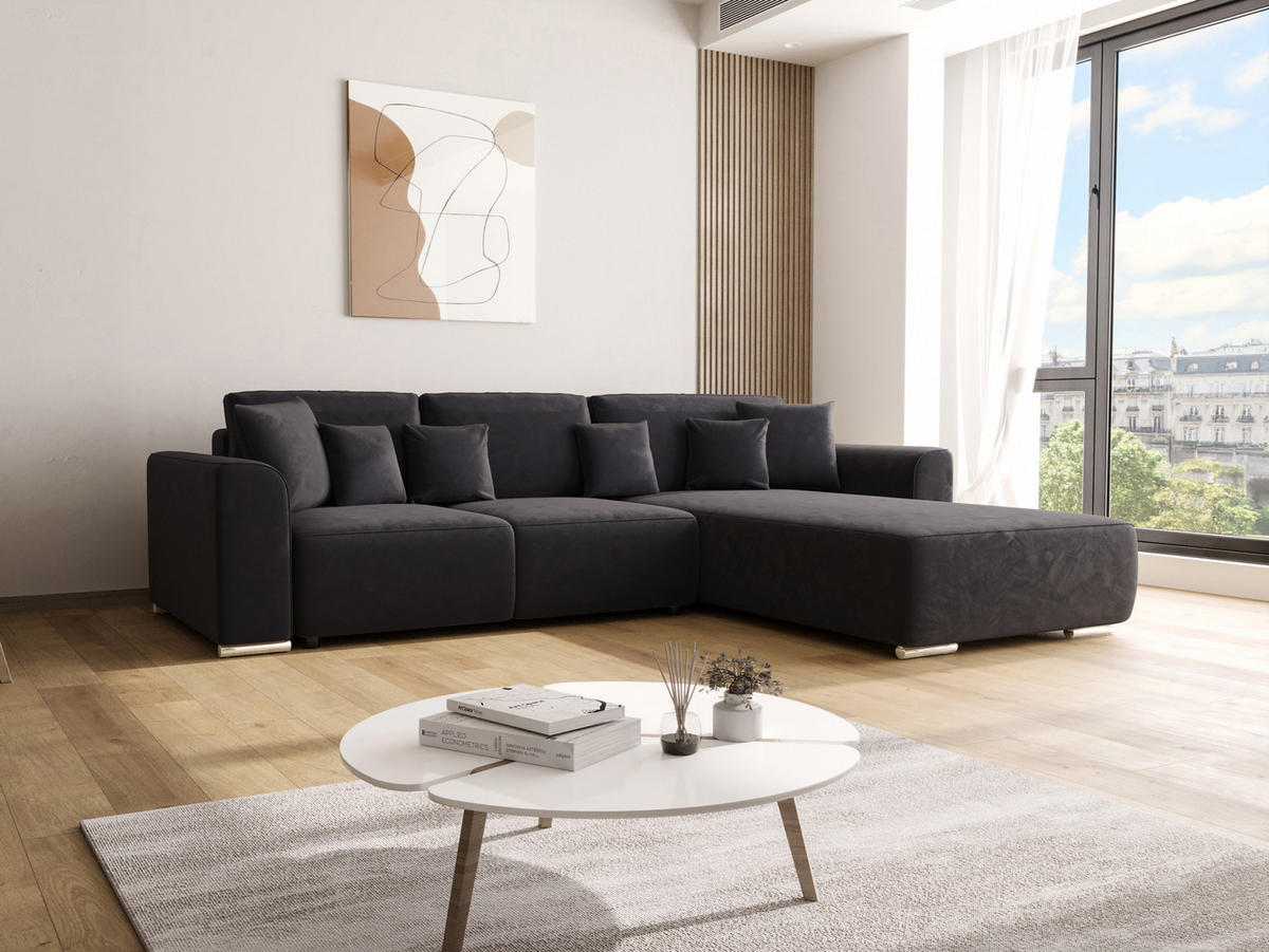 ECKSOFA GUSTO L Monolith 97 Rechts mit Schlaffunktion - Graphitfarben, Textil (279/193cm) - Bedante