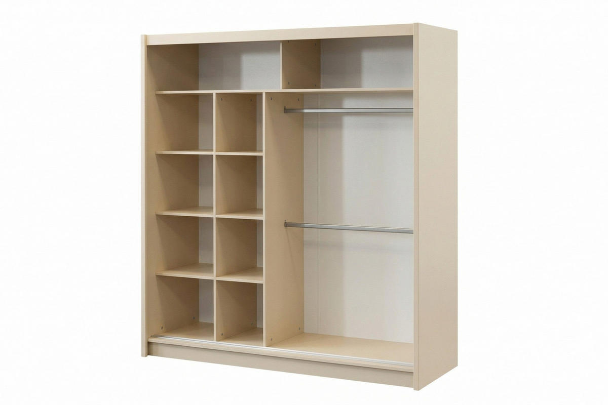 SCHWAEBETÜRENSCHRANK NEW YOURK LUX 203/215/61 cm in Kaschmir mit Lamellen und Spiegel - Kaschmir, Holzwerkstoff (203/215/61cm) - Deine Möbel 24