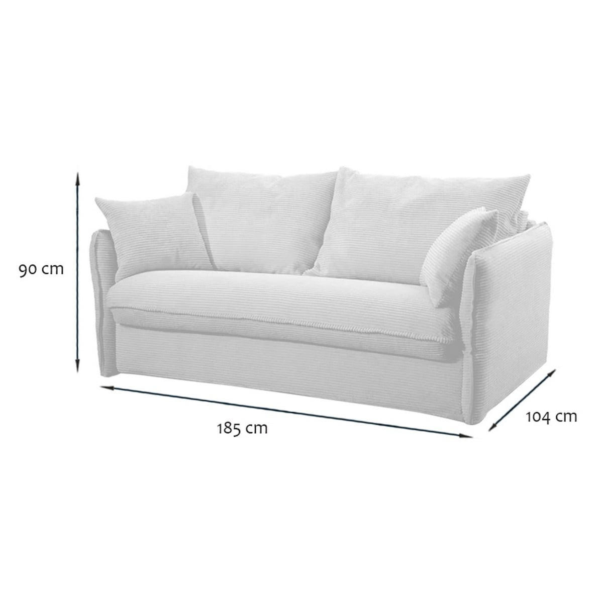 SCHLAFSOFA mit 3 Plätzen aus geripptem Samt, L185 cm - MIKA - Ecru, Textil (106/92/106cm) - Calicosy