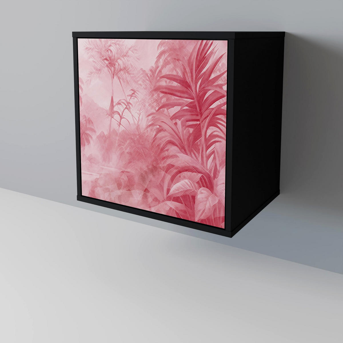 SIDEBOARD SWEET TROPICS, Schwarz, 57,5x42x70,5 cm, Schwarze Metall-Sternfüße - Multicolor/Schwarz, Holzwerkstoff/Metall (57.5/70.5/42cm) - SpaceRebels