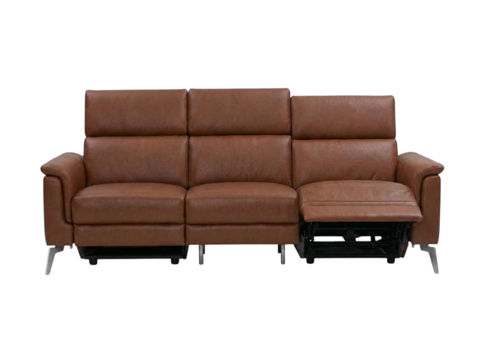 3-SITZER Sofa Borea Echtleder mit 1 x Relaxfunktion Cognacbraun - Cognac, Leder/Metall (220/102/98cm)