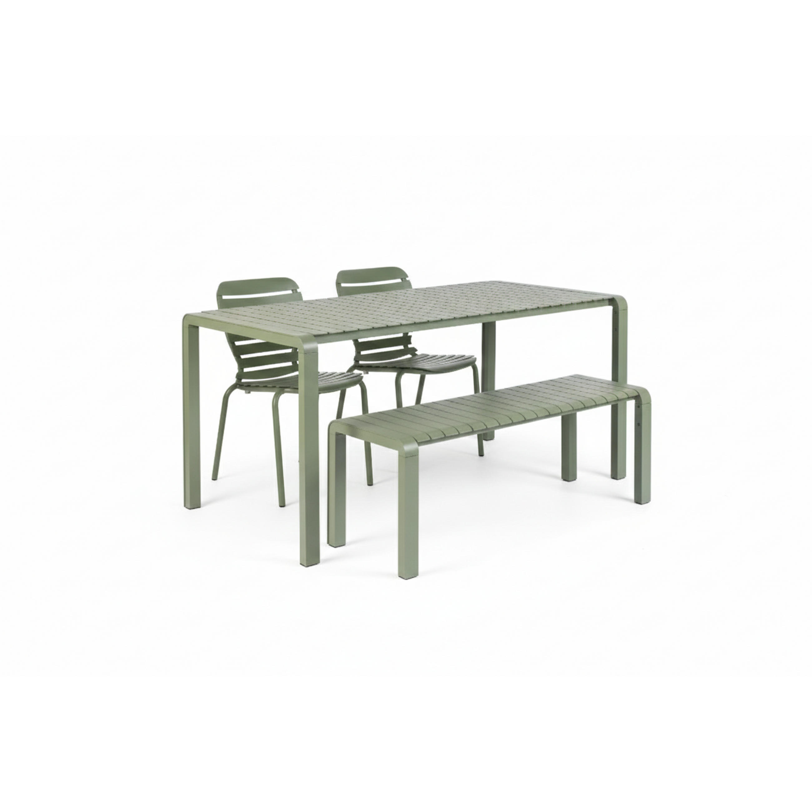 GARTENSET Vondel 4 Personen Esstisch/ 2 Stühle/ Esstischbank Grün - Grün, Metall - Zuiver
