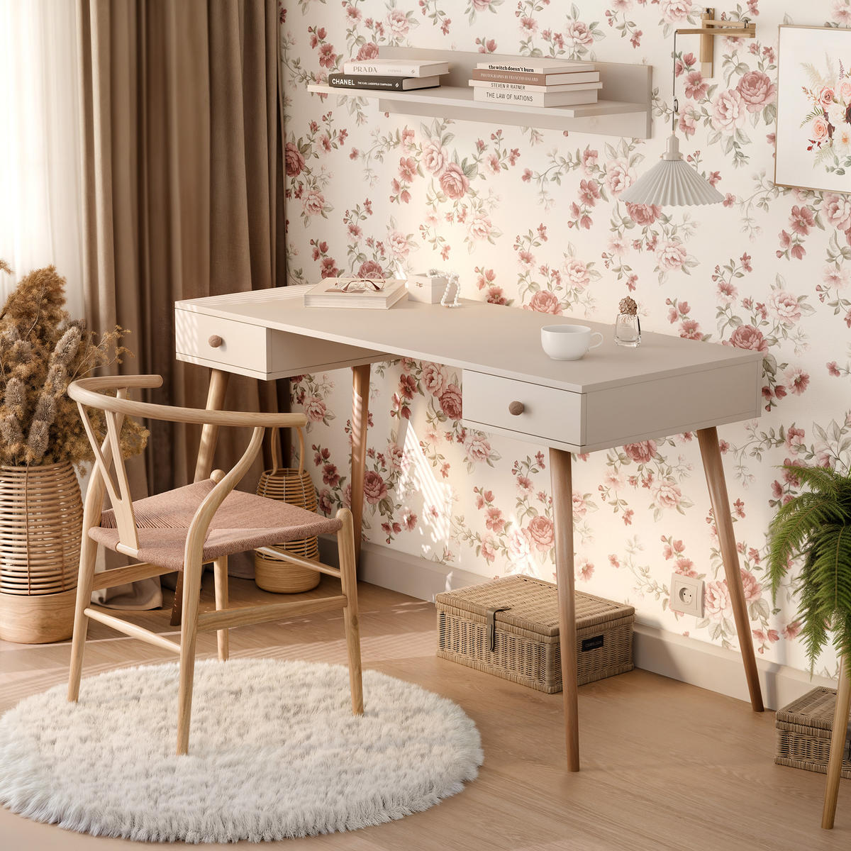SCHREIBTISCH VALERIO 135/55/79 cm, Kaschmir - Kaschmir, Naturmaterialien/Holzwerkstoff (55/135/79cm) - Idohome