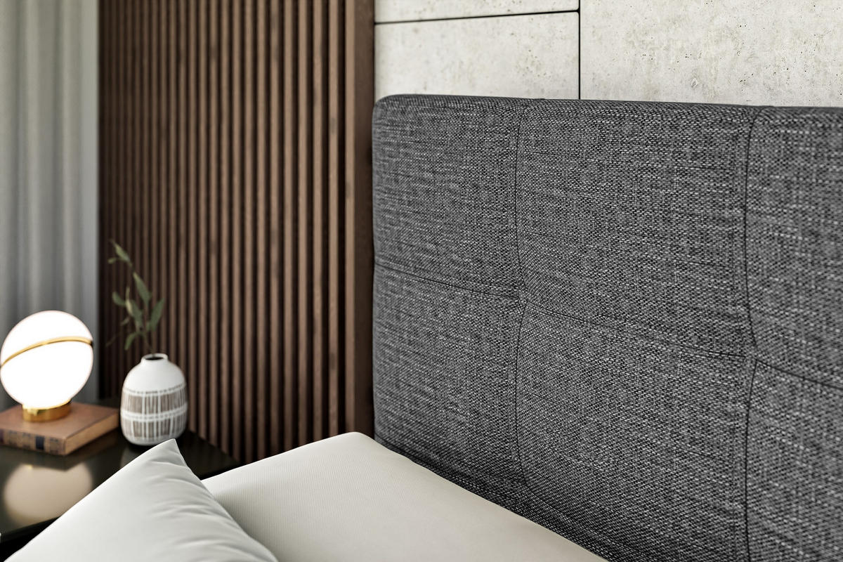 BOXBETT mit Matratze H3 und Lattenrost - MARCE - 90x200 - Rechts Grau - Grau, Holzwerkstoff (90/200cm) - ALTDECOR