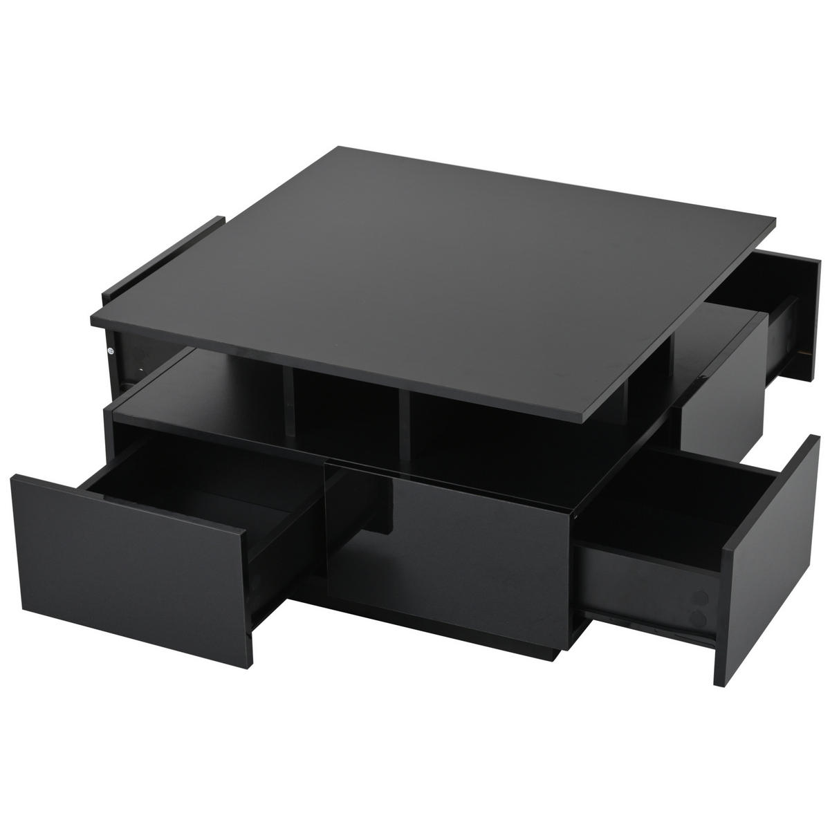 COUCHTISCH 70/70/40 cm schwarz mit 4 Schubladen und LED-Beleuchtung - Schwarz, Holzwerkstoff (70/70/40cm) - OKWISH
