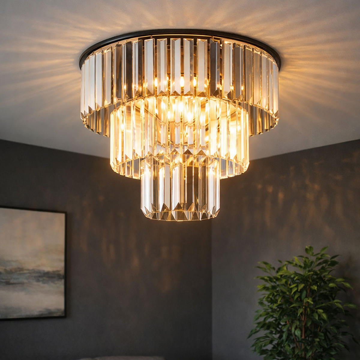 LED DECKENLEUCHTE Kristalle Glas Schwarz - Schwarz, Glas (40/40/33cm) - Globo Lighting