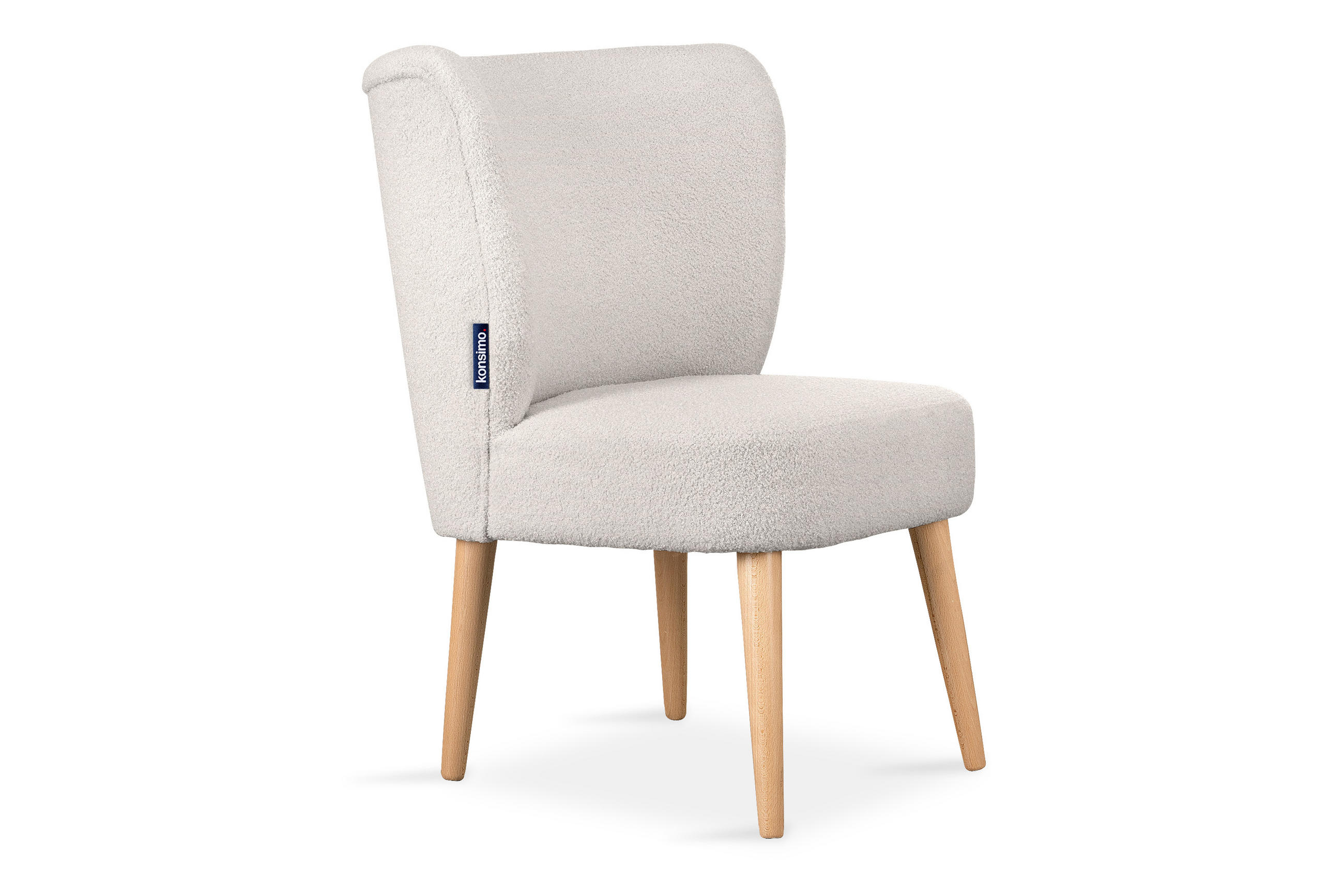 COCKTAILSESSEL APPA auf hohen Beinen aus Buche, aus recyceltem Boucle-Stoff, Creme/Buche Dekor - Buchefarben/Creme, Holz/Textil (63/89/65cm) - KONSIMO®