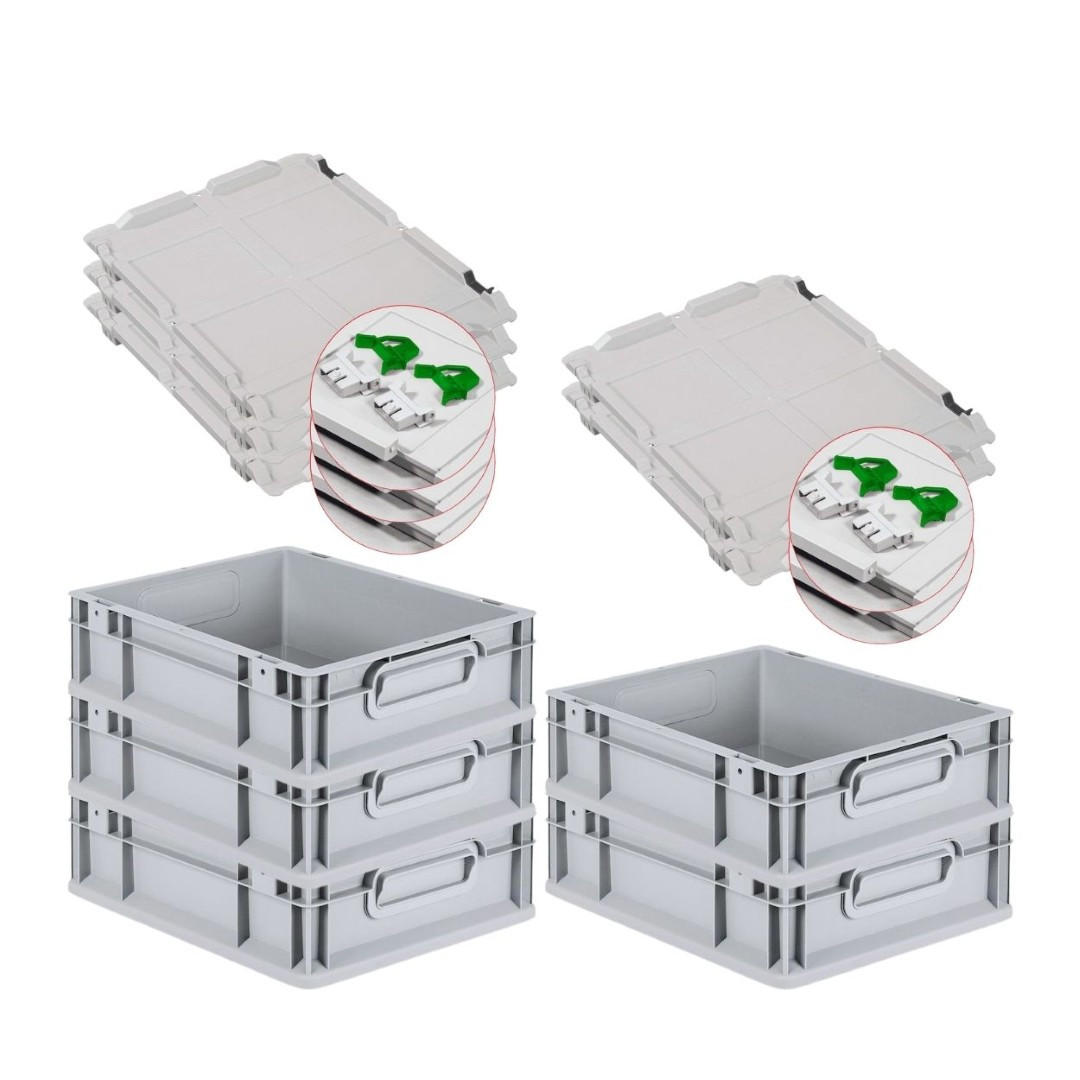 EUROBOX 5x Nextgen Economy Mit Scharnierdeckel Grau/GrünGriffe Geschlossen 11 Liter - Grün, Kunststoff (30/12/40cm) - PROREGAL