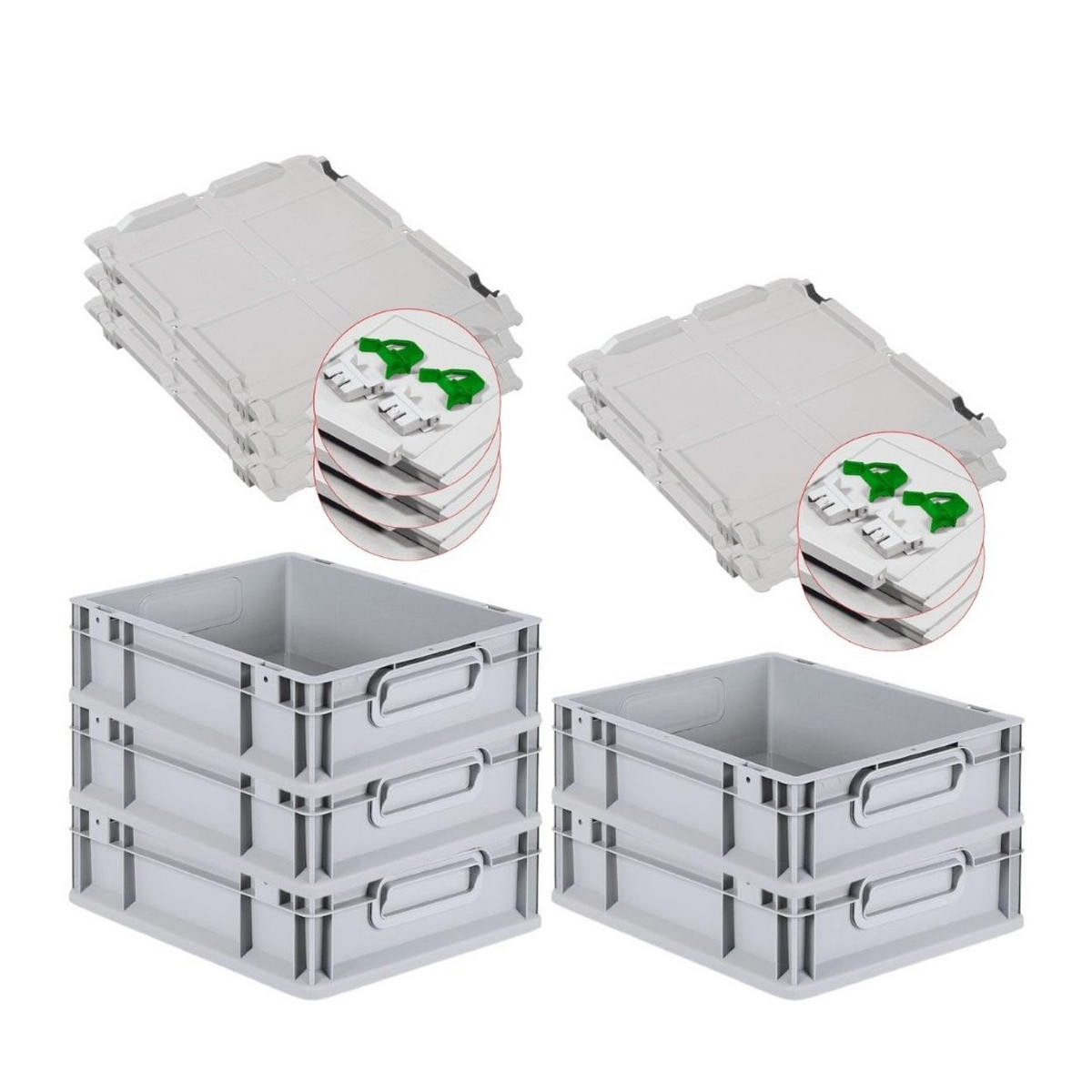 EUROBOX 5x Nextgen Economy Mit Scharnierdeckel Grau/GrünGriffe Geschlossen 11 Liter - Grün, Kunststoff (30/12/40cm) - PROREGAL