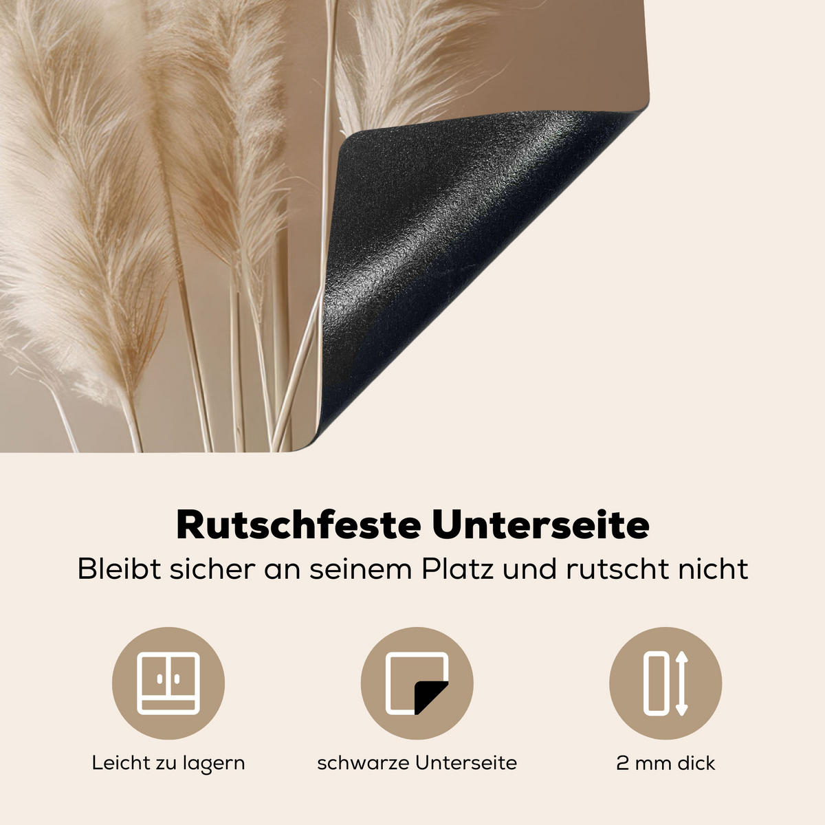 HERDABDECKPLATTE Pampasgras - Federn - Pastell - Weiß 70x52 cm - Creme, Kunststoff (70/0.2/52cm) - MuchoWow