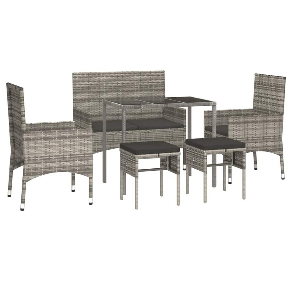 DINING-LOUNGESET mit Auflagen, aus PE-Rattan und Stahl, Grau, 6-teiliges Set - Grau, Kunststoff - vidaXL