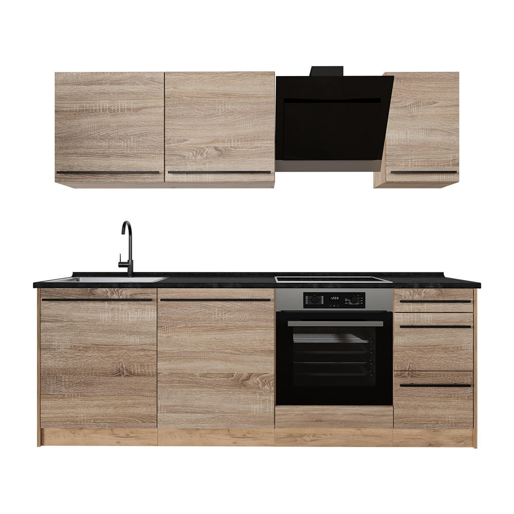 KÜCHENZEILE R-Line, Sonoma/Goldkraft Eiche, 220 cm ohne Arbeitsplatte - Honigeiche/Sonoma Eiche, Holzwerkstoff (220/81.6/46cm) - Vicco