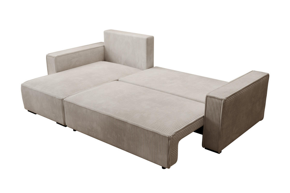 ECKSOFA CUDDY L, Eckcouch in L-Form mit Schlaffunktion und Bettkasten, Farbe: Hellgrau, Cordstoff, Ottomane Links - Hellgrau, Textil (240/140cm) - Storez24