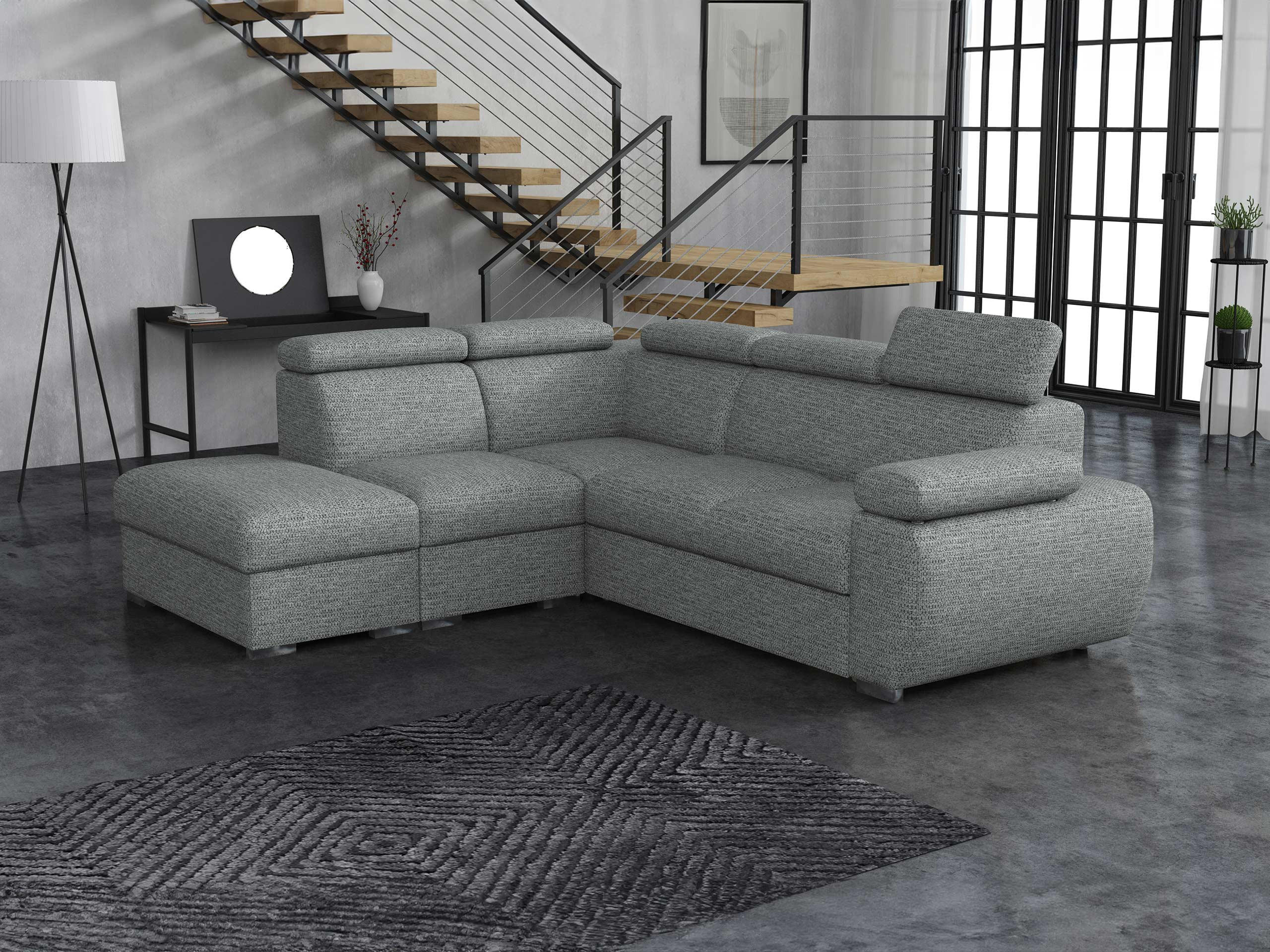 ECKSOFA Boston 2RR1P, Seite: Links PUFAP+R+1P(65)+2R - Silberfarben/Graphitfarben, Holz/Textil (260/230cm) - MIRJAN24
