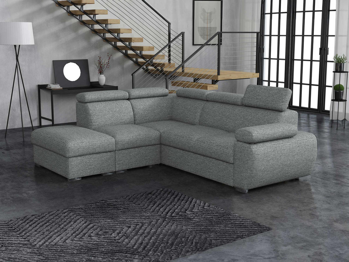 ECKSOFA Boston 2RR1P, Seite: Links PUFAP+R+1P(65)+2R - Silberfarben/Graphitfarben, Holz/Textil (260/230cm) - MIRJAN24