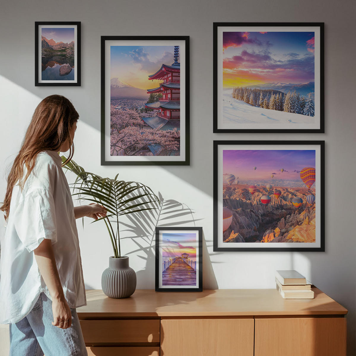WANDBILDER 5er-Set - 50x50 cm & 20x30 cm & 40x60 cm Schwarzer Rahmen - Romantische Himmelslandschaften - Schwarz, Kunststoff (40/60cm) - ArtPrintCave
