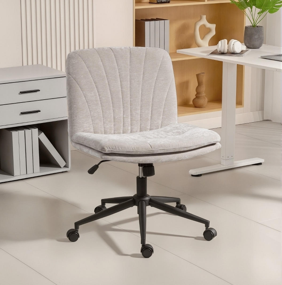 DREHSTUHL 62/67/83-93 cm Beige aus Chenille mit Wippfunktion - Beige, Textil (67/93/62cm) - OKWISH