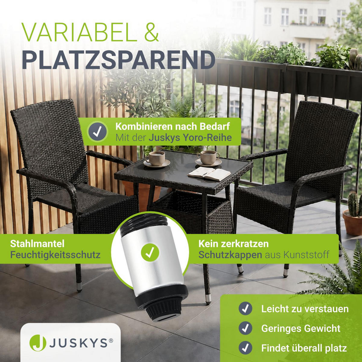 GARTENTISCH Yoro schwarz 80x80 cm - Schwarz, Kunststoff (80/80/73cm) - Juskys