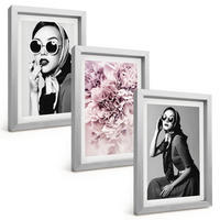 BILDER SET 3er Set - 20x30 cm Silberner Rahmen - Stilvolle Porträts von Frauen mit Blumen - Silberfarben, Kunststoff (20/30cm) - TULUP